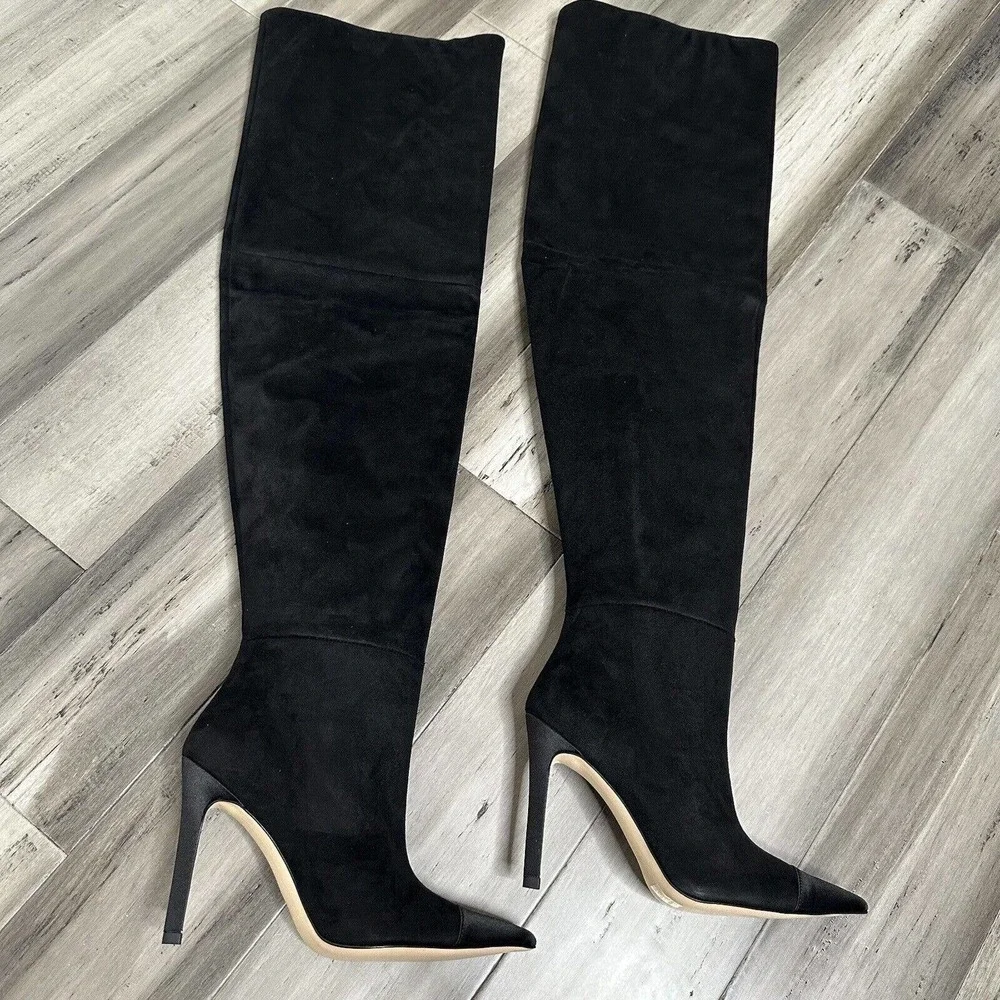 NWT Good American Suede Over the Knee Slouch Boot Women's Black Size 5.5